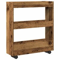 Opbergtrolley smal 3-laags bewerkt hout oud houtkleurig 6