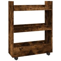 Opbergtrolley smal 3-laags bewerkt hout gerookt eikenkleurig 2