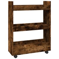 Opbergtrolley smal 3-laags bewerkt hout gerookt eikenkleurig 6