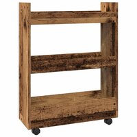 Opbergtrolley smal 3-laags bewerkt hout oud houtkleurig 2
