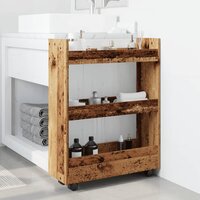 Opbergtrolley smal 3-laags bewerkt hout oud houtkleurig 3