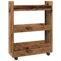 Opbergtrolley smal 3-laags bewerkt hout oud houtkleurig 6