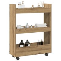 Opbergtrolley smal 3-laags bewerkt hout artisanaal eikenkleurig 3