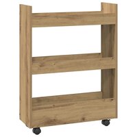 Opbergtrolley smal 3-laags bewerkt hout artisanaal eikenkleurig 6
