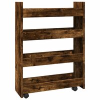Opbergtrolley smal 4-laags bewerkt hout gerookt eikenkleurig 6