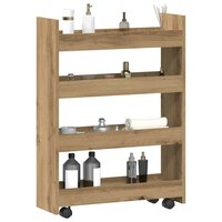 Opbergtrolley smal 4-laags bewerkt hout artisanaal eikenkleurig 3