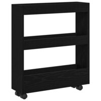 Smalle Opbergtrolley Zwart Eiken 60 x 18 x 70 cm Bewerkt hout 2