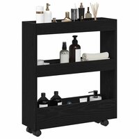 Smalle Opbergtrolley Zwart Eiken 60 x 18 x 70 cm Bewerkt hout 3