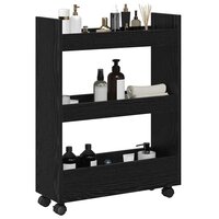 Smalle Opbergtrolley Zwart Eiken 60 x 22 x 80 cm Bewerkt hout 3