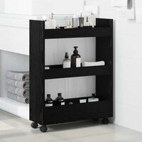 Smalle Opbergtrolley Zwart Eiken 60 x 22 x 80 cm Bewerkt hout 4