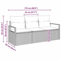 Bankstel 3 pcs Grijs poly rattan 7