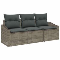Bankstel met kussen 3 pcs Grijs poly rattan 2