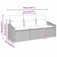 Bankstel met kussen 3 pcs Grijs poly rattan 7