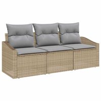 Bankstel met kussen 3 pcs Beige poly rattan 2