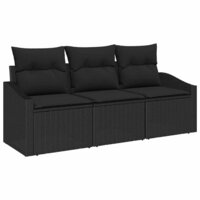 Bankstel met kussen 3 pcs Zwart poly rattan 2