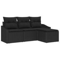 Bankstel met kussen 4 pcs Zwart poly rattan 2
