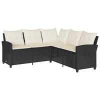 Loungebank met kussens L-vormig poly rattan zwart 2