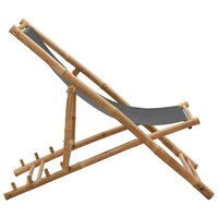 Ligstoel bamboe en canvas donkergrijs 3