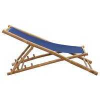 Ligstoel bamboe en canvas marineblauw 5