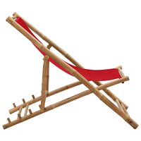 Ligstoel bamboe en canvas rood 3