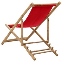 Ligstoel bamboe en canvas rood 4