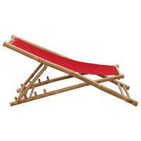 Ligstoel bamboe en canvas rood 5