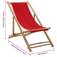 Ligstoel bamboe en canvas rood 8