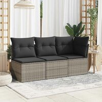 Tuinbank zonder armleuning met kussens poly rattan grijs 3