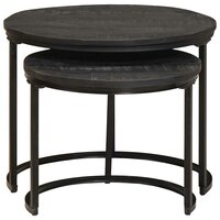 Salontafelset2 pcs Zwart Massief mangohout en staal 2
