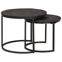 Salontafelset2 pcs Zwart Massief mangohout en staal 4