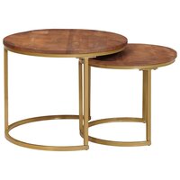 Salontafelset2 pcs Honingbruin Massief mangohout en staal 3