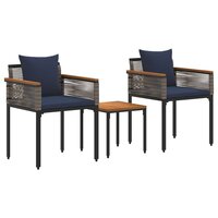 Buitenmeubelset met kussen Grijs en Marineblauw PE Rattan 2