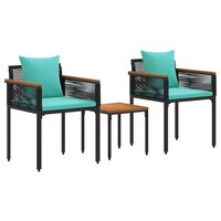 Buitenmeubelset met kussen Zwart en Turquoise PE Rattan 2