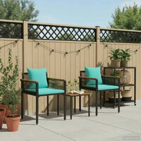 Buitenmeubelset met kussen Zwart en Turquoise PE Rattan 4