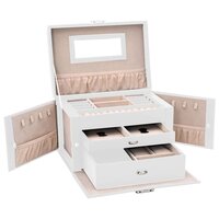 Sieradendoosje 3laags met spiegel afsluitbaar 26x18x17,5 cm wit 5