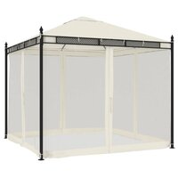 Prieel met zijwanden van gaas 2,93x2,93 m staal cr&egrave;mekleurig 2