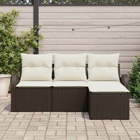 Bankstel met kussen met opslag 4 pcs Bruin en wit poly rattan 3