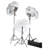 Fotostudioset met lampen, paraplu&amp;apos;s, achtergrond en reflector 5
