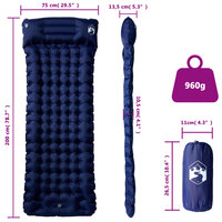 Kampeermatras met kussen zelfopblazend 1-persoons marineblauw 6