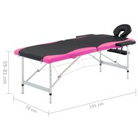 Massagetafel inklapbaar 2 zones aluminium zwart en roze 9
