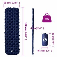 Kampeermatras opblaasbaar 190x58x6 cm 1-persoons marineblauw 6