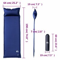 Kampeermatras met kussen zelfopblazend 1-persoons marineblauw 6