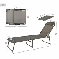 Ligstoel Aktive Grijs 193 x 53 x 30 cm Opvouwbaar Parasol 6