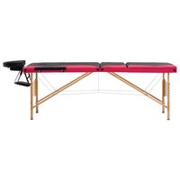Massagetafel inklapbaar 3 zones hout zwart en roze 2