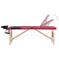 Massagetafel inklapbaar 3 zones hout zwart en roze 3