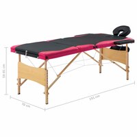 Massagetafel inklapbaar 3 zones hout zwart en roze 10