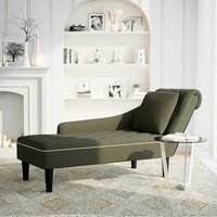 Chaise longue met kussen&amp;rechterarmleuning kunstleer legergroen 2