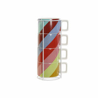 Set van koffiekopjes DKD Home Decor Wit Multicolour Lichtbruin Metaal Bamboe Dolomite 260 ml 4