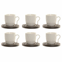 Set van koffiekopjes Home ESPRIT Wit Donkerbruin Bamboe Porselein 90 ml 6 Onderdelen 2