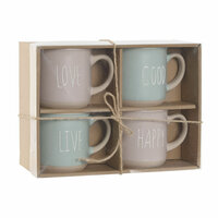 Set van 4 mokken Home ESPRIT Blauw Roze Keramiek 355 ml 9,7 x 7 x 9,2 cm 4
